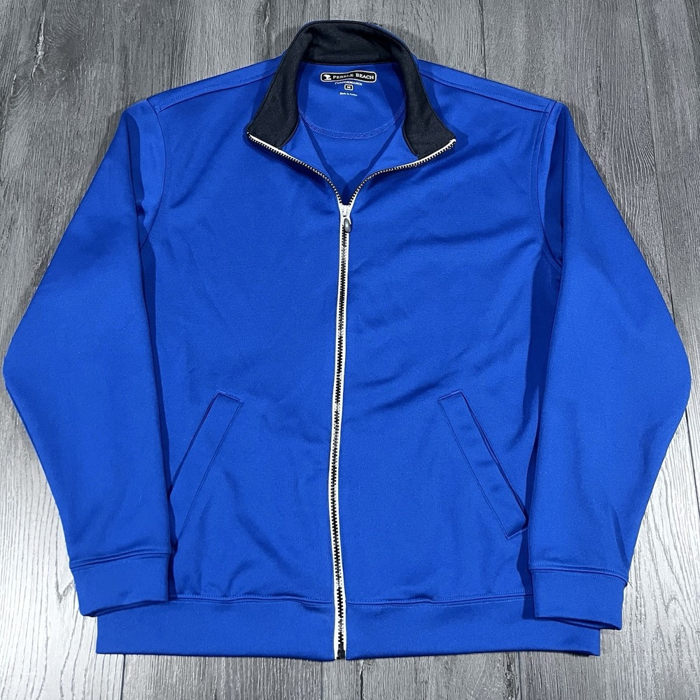 Pebble Beach Performance Mens Jacket M Blue Golf Club Full Zip Blue‎ L/S Stretch